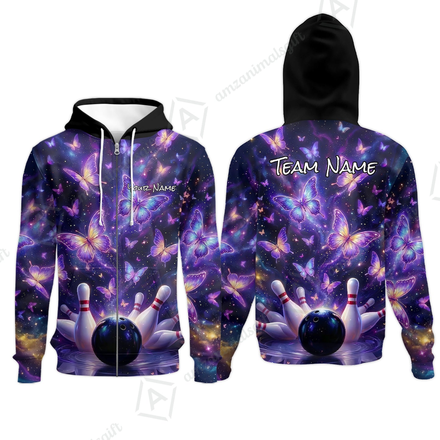 Custom Bowling Jersey Polo Shirt, Galaxy Butterfly Aesthetic Bowling, Custom Bowling Jersey Team Shirt For Players With Name & Team Name