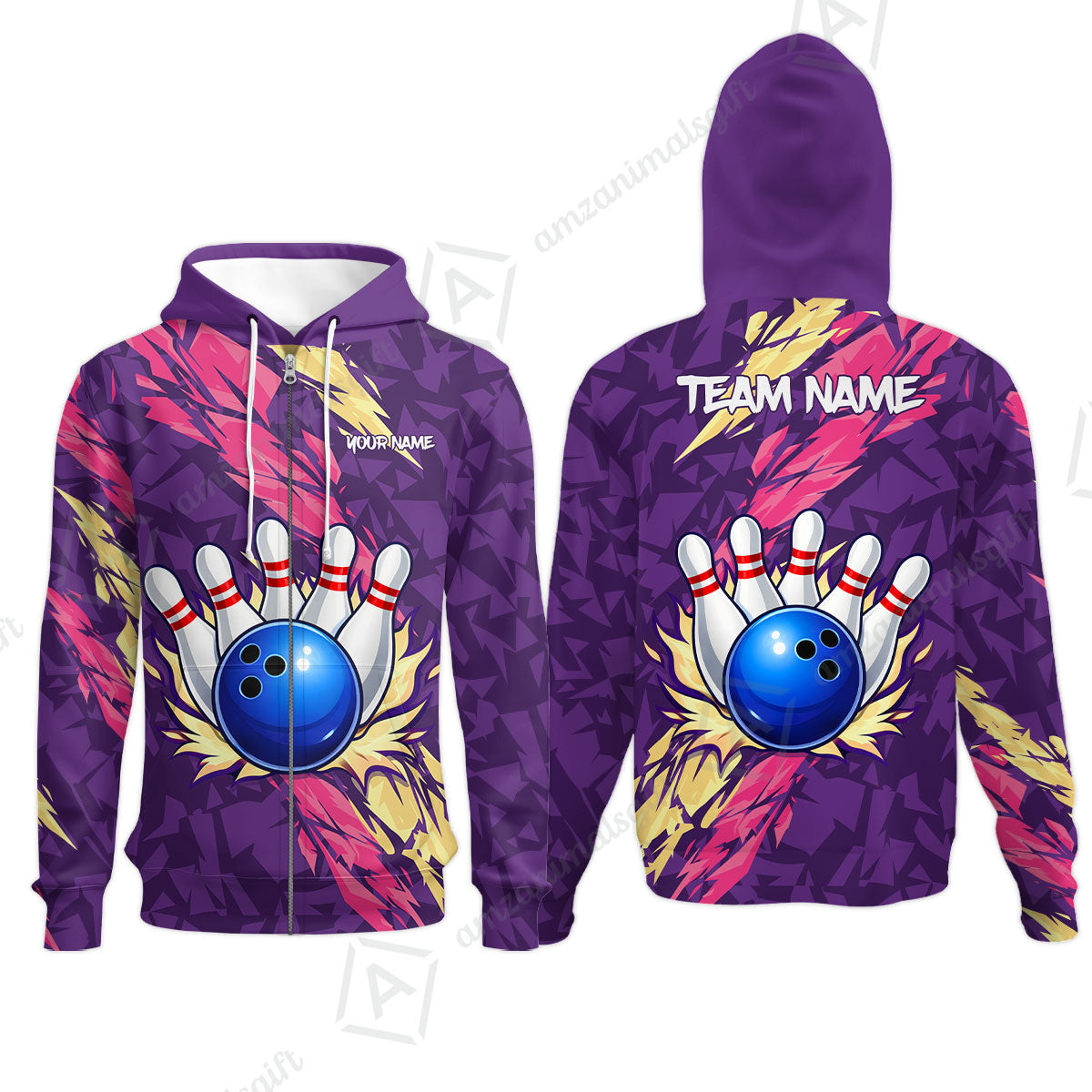 Custom Bowling Team Unisex Polo Shirt, Ion Max Bowling Ball Purple Fire Strike Design for Bowlers