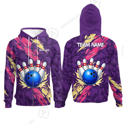 Custom Bowling Team Unisex Polo Shirt, Ion Max Bowling Ball Purple Fire Strike Design for Bowlers