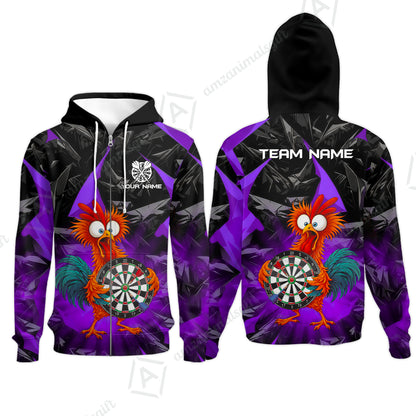 Custom Darts Team Jersey, Personalized Funky Rooster Dart Shirt For Players With Name & Team Name