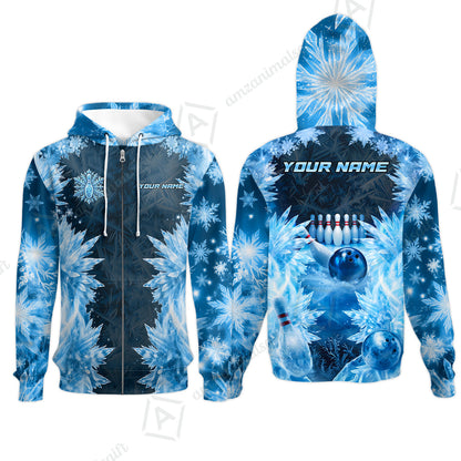 Custom Bowling Jersey Polo Shirt, Frozen Ice Crystal Strike, Custom Bowling Jersey Team Shirt For Players With Name and Team Name