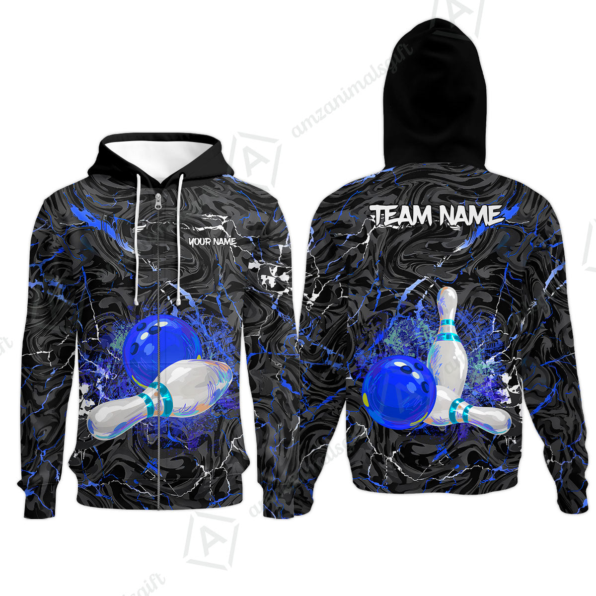 Customized Bowling Unisex Polo Shirt, Swirling Marbled Pattern Vibrant Veins, Bowling Uniforms, Personalized Name And Team Name