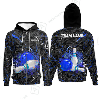 Customized Bowling Unisex Polo Shirt, Swirling Marbled Pattern Vibrant Veins, Bowling Uniforms, Personalized Name And Team Name