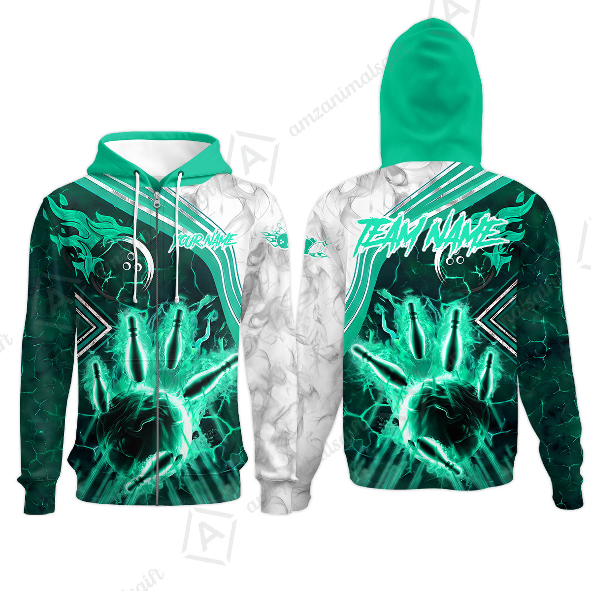 Customized Bowling Unisex Polo Shirt, Fire & Smoke Bowling Pins, Bowling Uniform - Personalized Name And Team Name