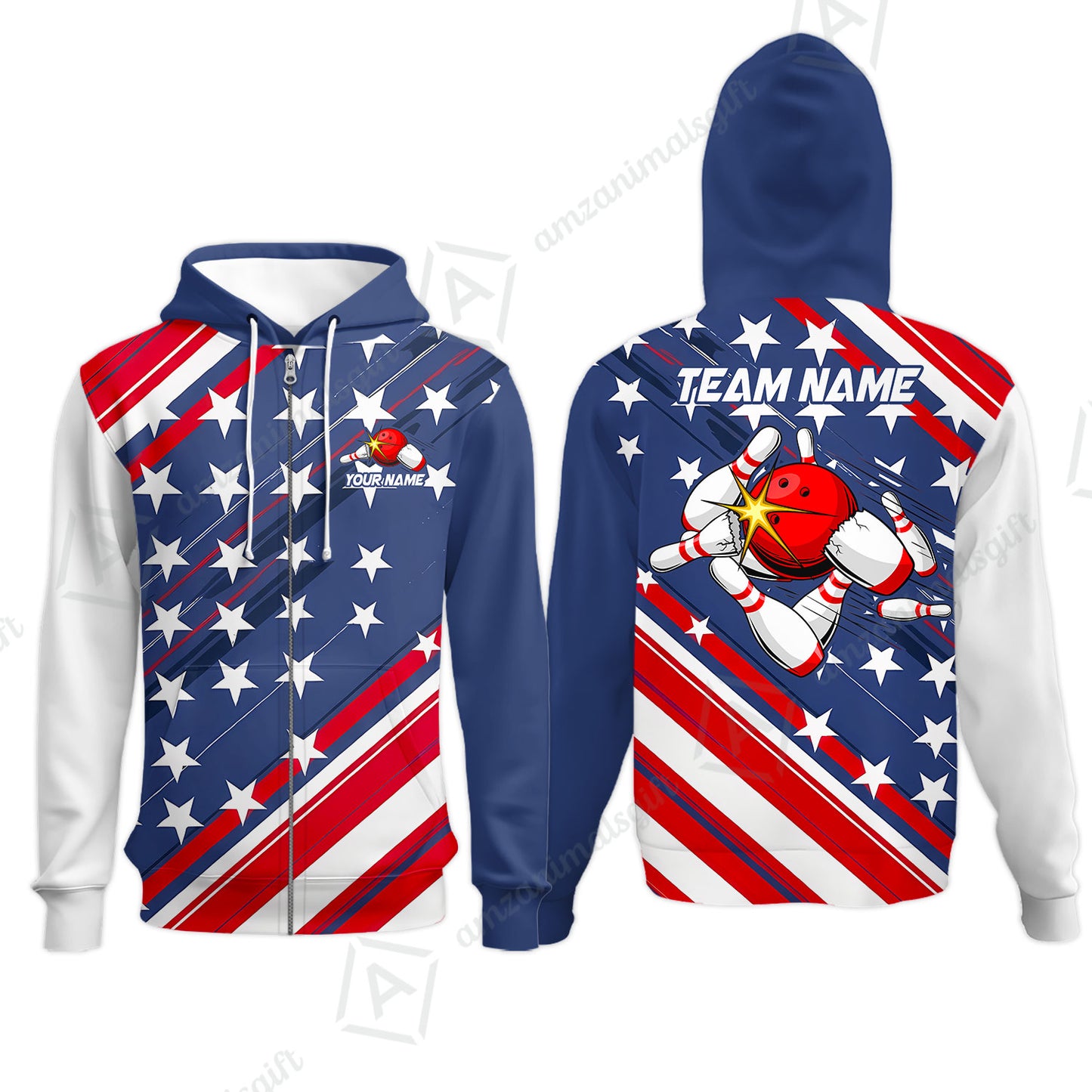 Custom Bowling Jersey Polo Shirt, Explosive Americana Strike Blast, Custom Bowling Jersey Team Shirt For Players With Name and Team Name