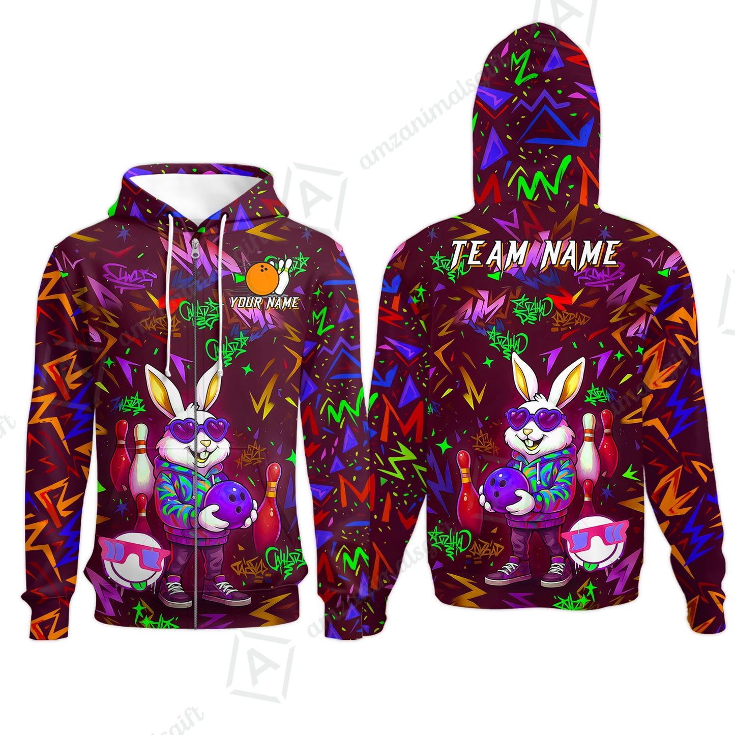 Custom Hip Hop Rabbit Bowling Jersey Polo Shirt, Custom Hip Hop Rabbit Bowling Jersey Team Shirt For Players With Name & Team Name