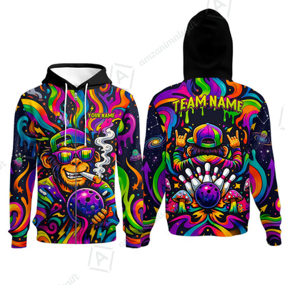 Custom Bowling Jersey Polo Shirt, Psychedelic Trippy Smoking Chimp, Custom Bowling Jersey Team Shirt For Players With Name and Team Name