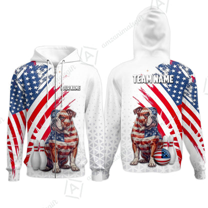 Custom Bowling Jersey Polo Shirt, Bowling US Flag Bulldog, Custom Bowling Jersey Team Shirt For Players With Name and Team Name