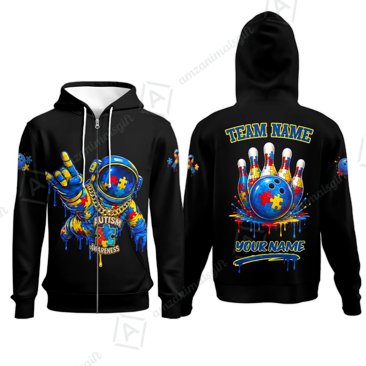 Customized Rainbow Puzzle Astronaut Awareness Bowling Jersey, Custom Name And Team Name For Bowlers