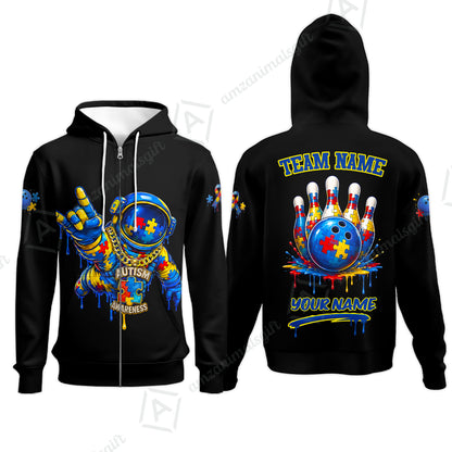 Customized Rainbow Puzzle Astronaut Awareness Bowling Jersey, Custom Name And Team Name For Bowlers