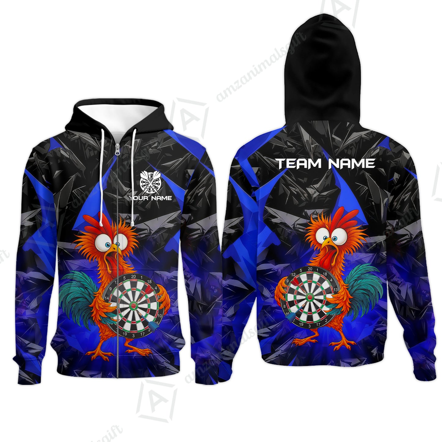 Custom Darts Team Jersey, Personalized Funky Rooster Dart Shirt For Players With Name & Team Name
