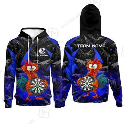 Custom Darts Team Jersey, Personalized Funky Rooster Dart Shirt For Players With Name & Team Name