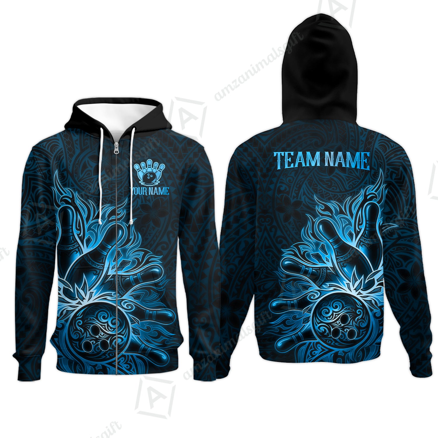 Zip Hoodie||Blue