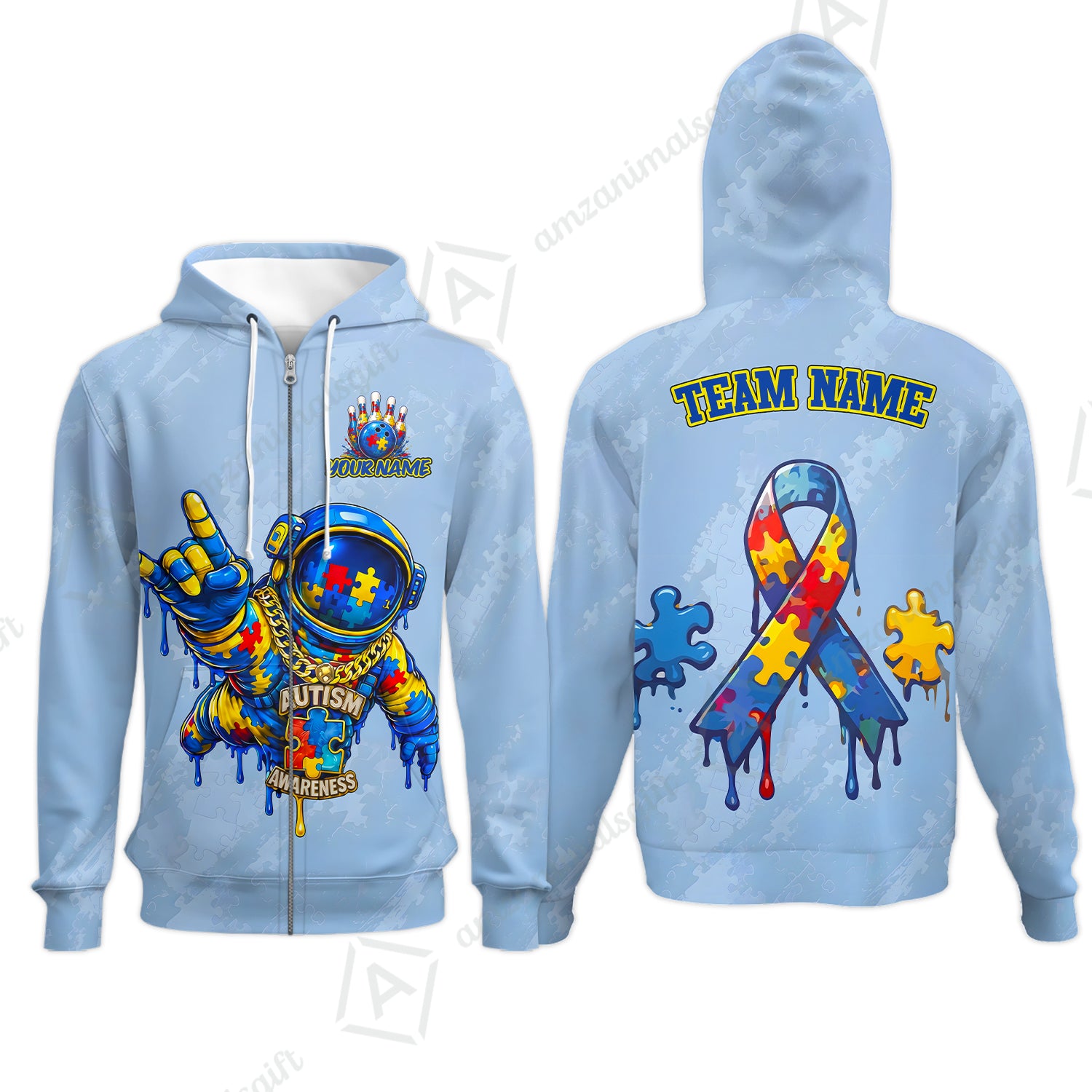 Zip Hoodie||Blue