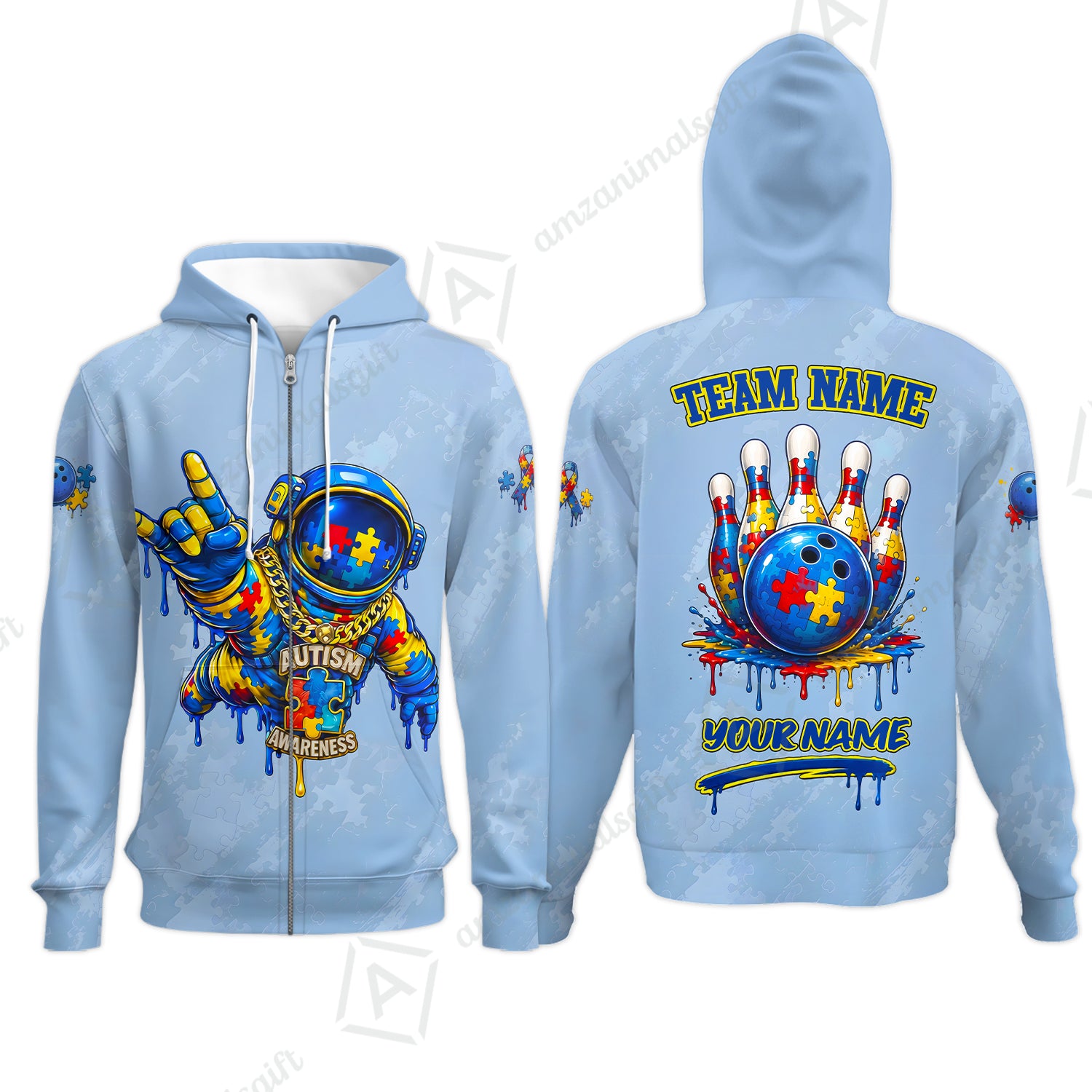 Zip Hoodie||Blue