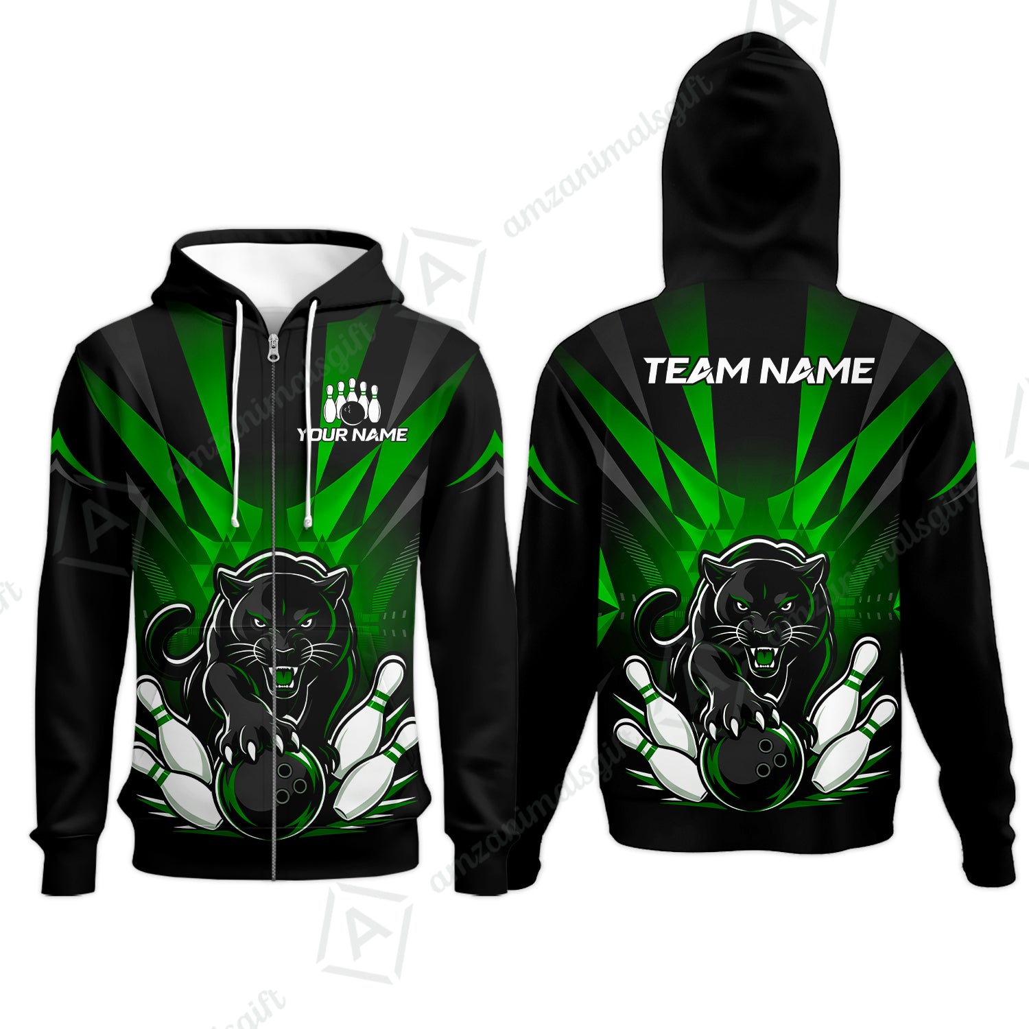 Zip Hoodie||Green