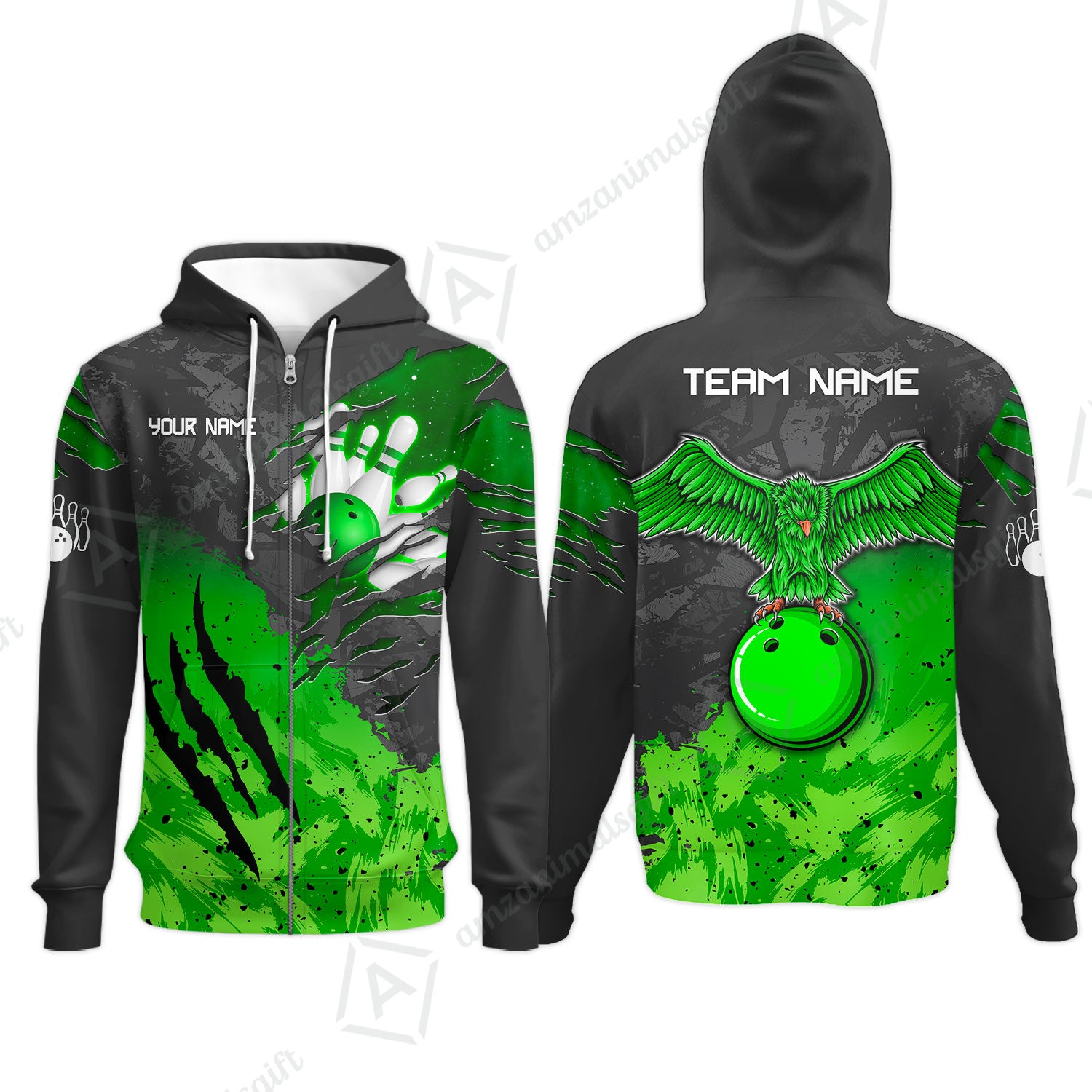 Zip Hoodie||Green