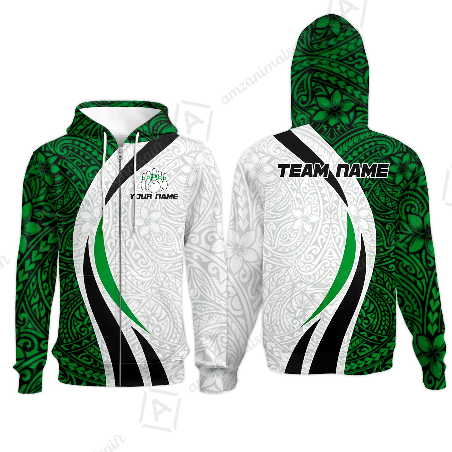 Zip Hoodie||Green