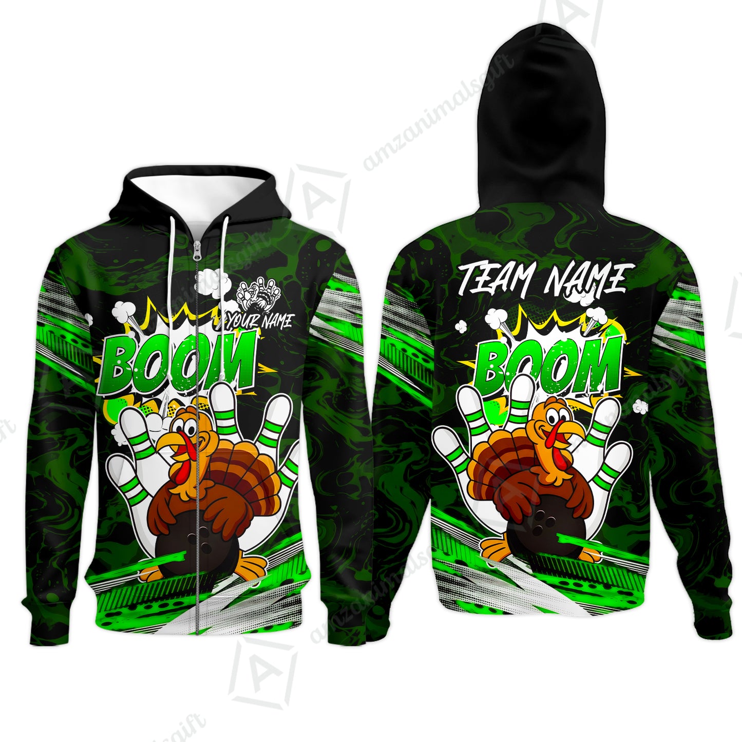 Zip Hoodie||Green