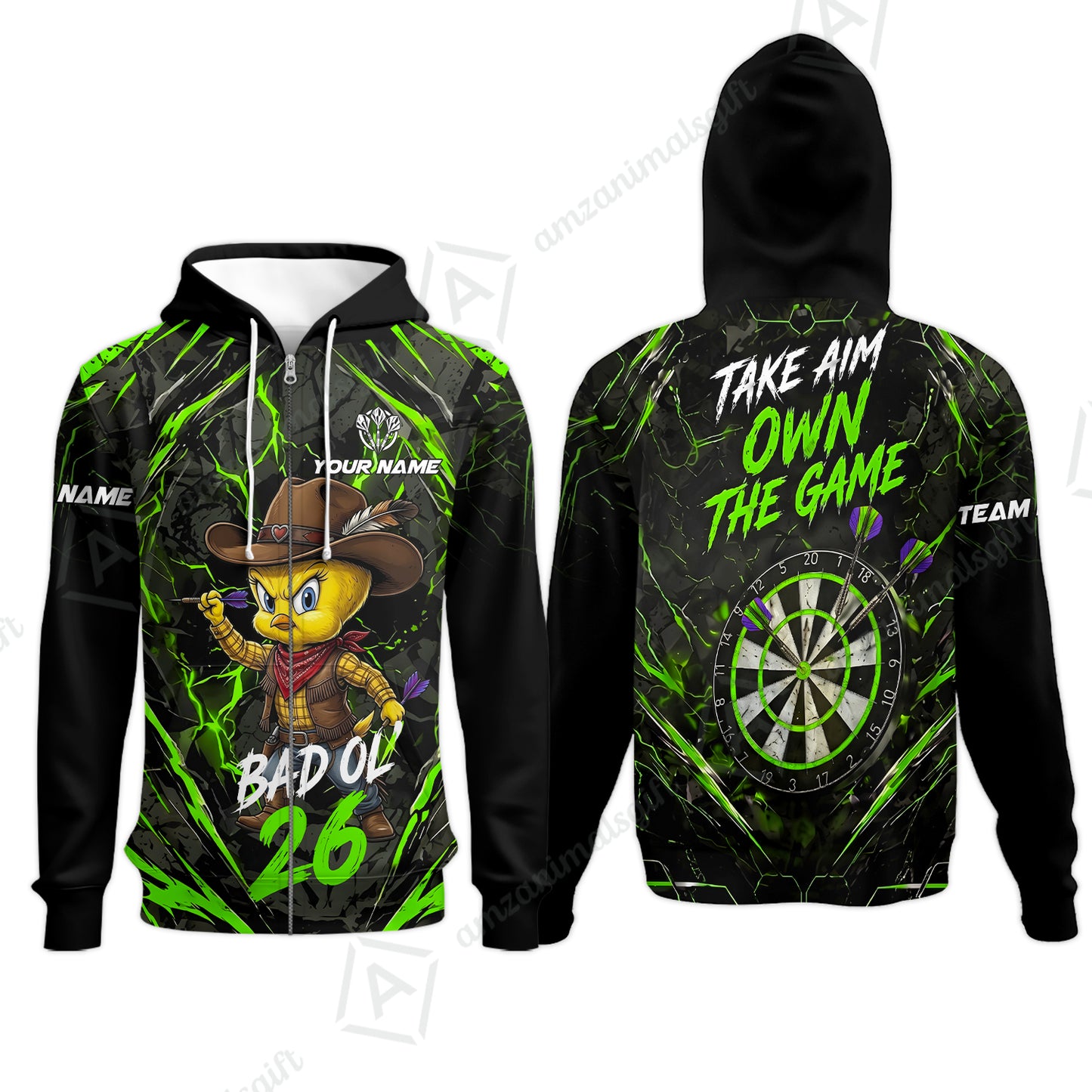 Zip Hoodie||Green