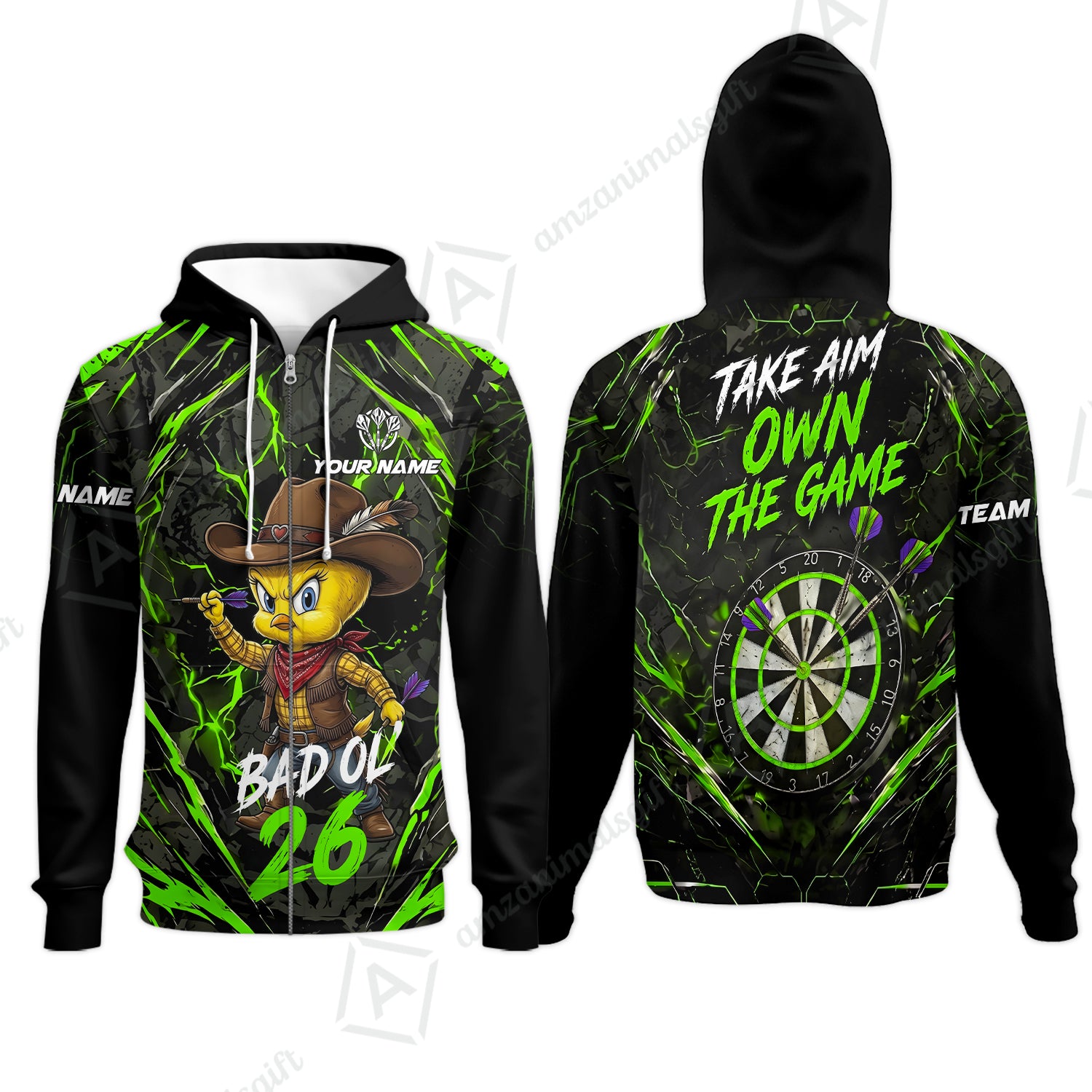 Zip Hoodie||Green