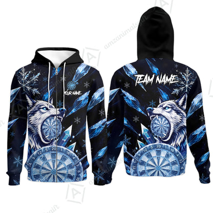 Customized Ice Wolf Crystal Winter Mascot Darts Jersey, Personalized Name And Team Name For Players