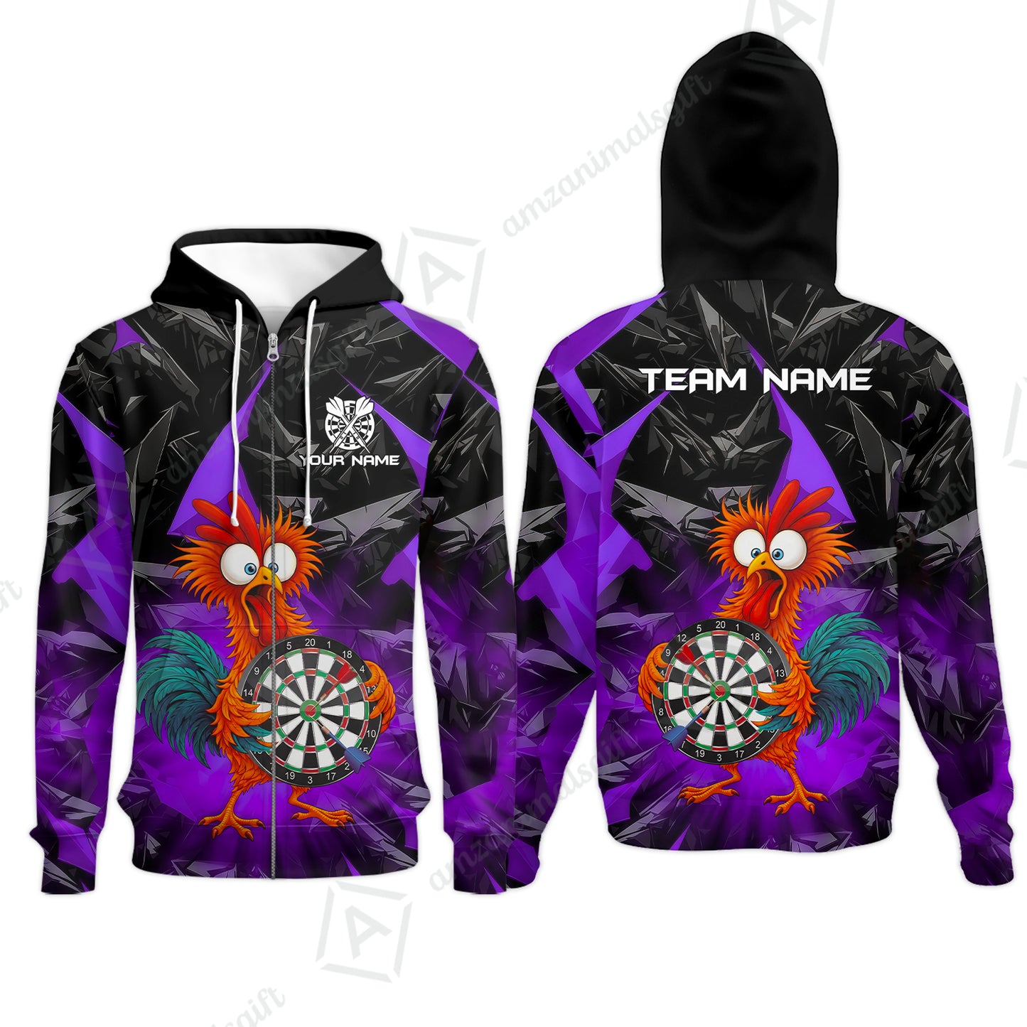 Custom Darts Team Jersey, Personalized Funky Rooster Dart Shirt For Players With Name & Team Name