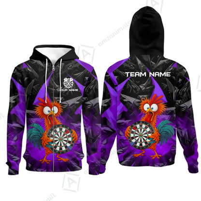 Custom Darts Team Jersey, Personalized Funky Rooster Dart Shirt For Players With Name & Team Name