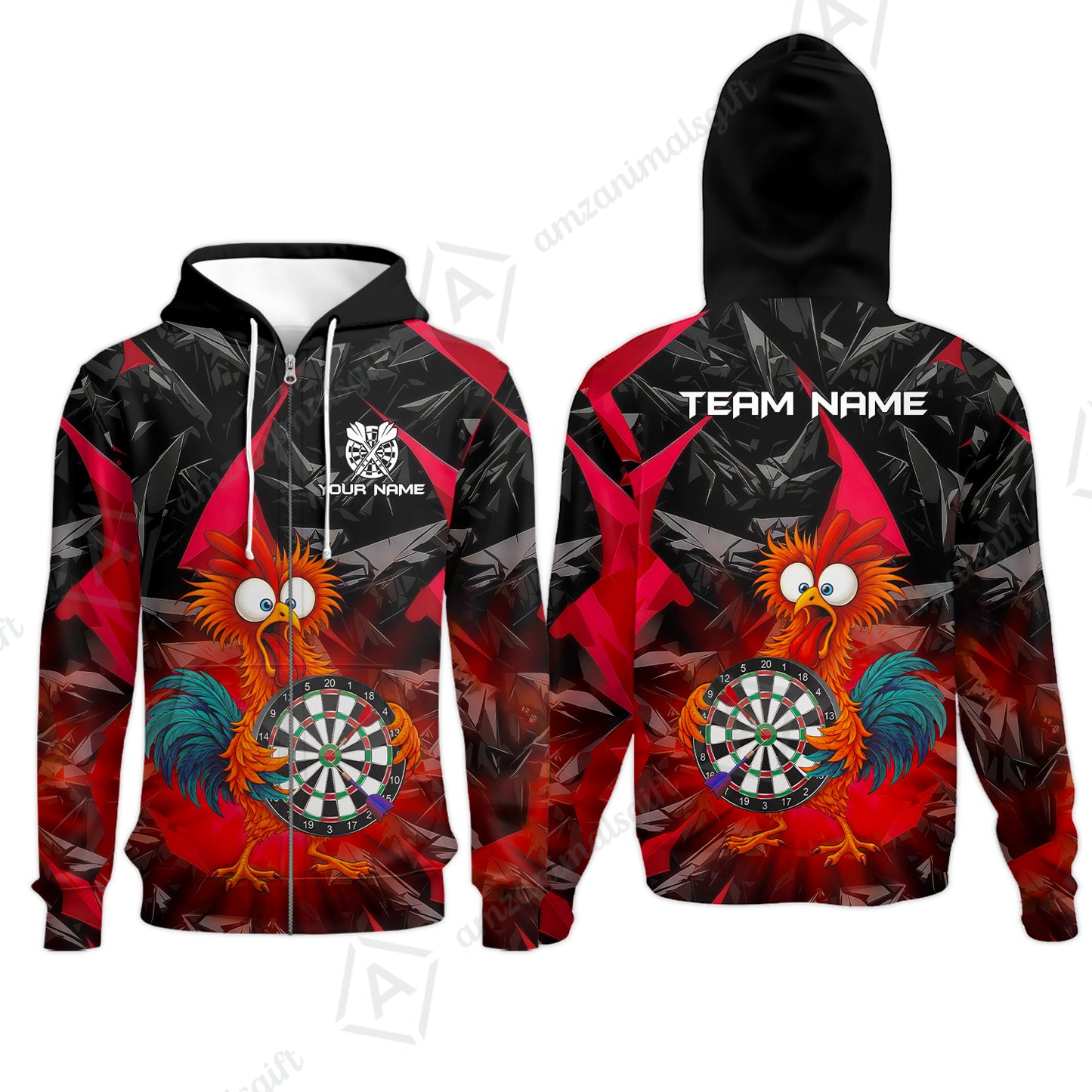 Custom Darts Team Jersey, Personalized Funky Rooster Dart Shirt For Players With Name & Team Name