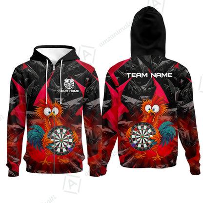 Custom Darts Team Jersey, Personalized Funky Rooster Dart Shirt For Players With Name & Team Name