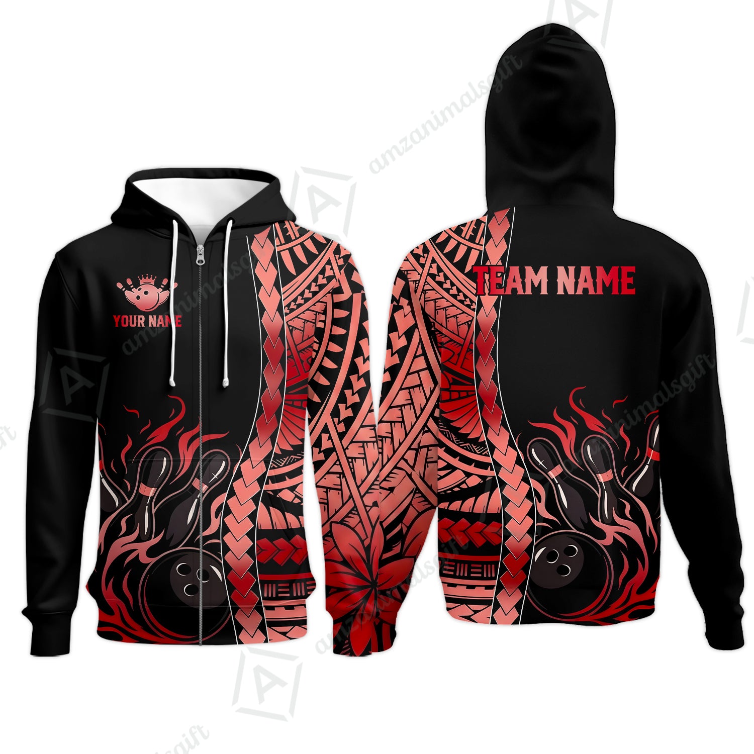 Zip Hoodie||Red