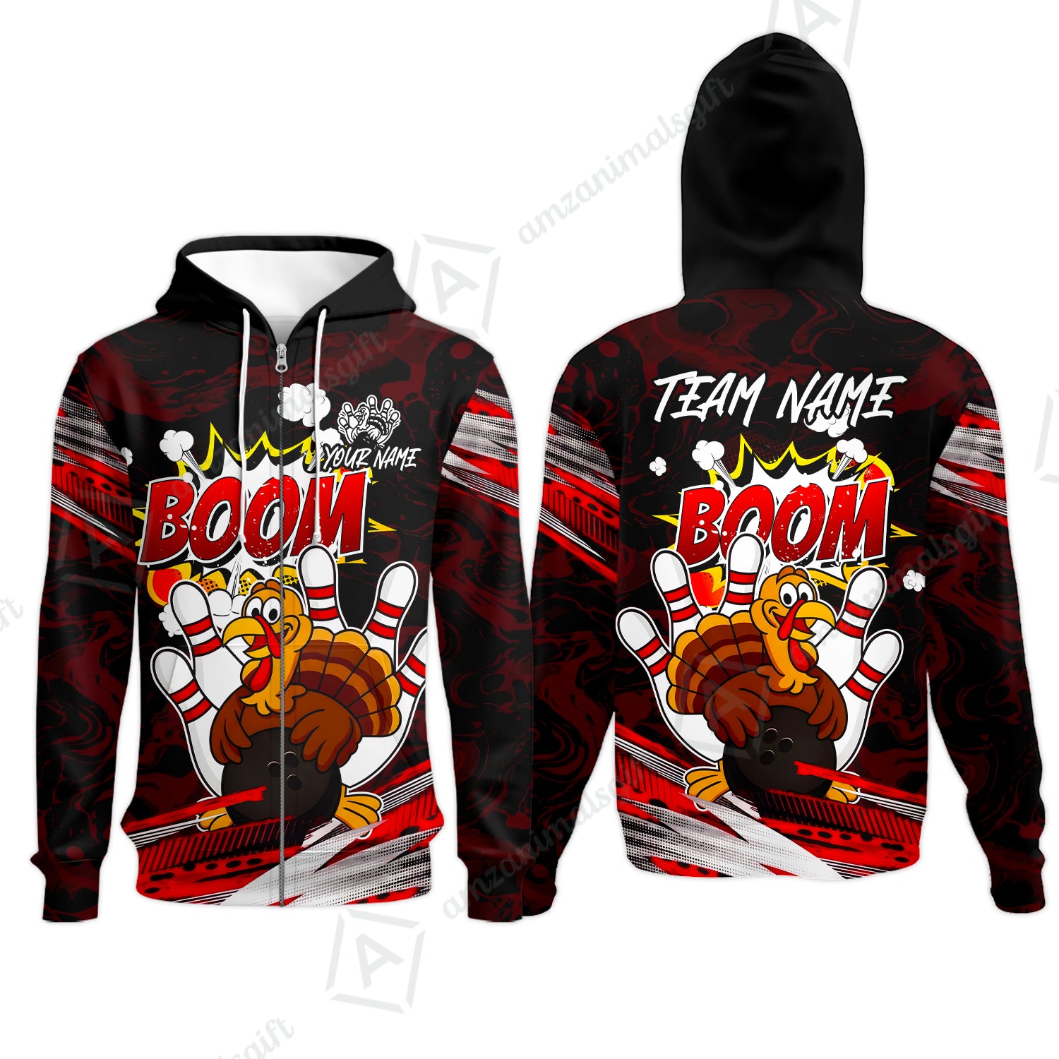Zip Hoodie||Red