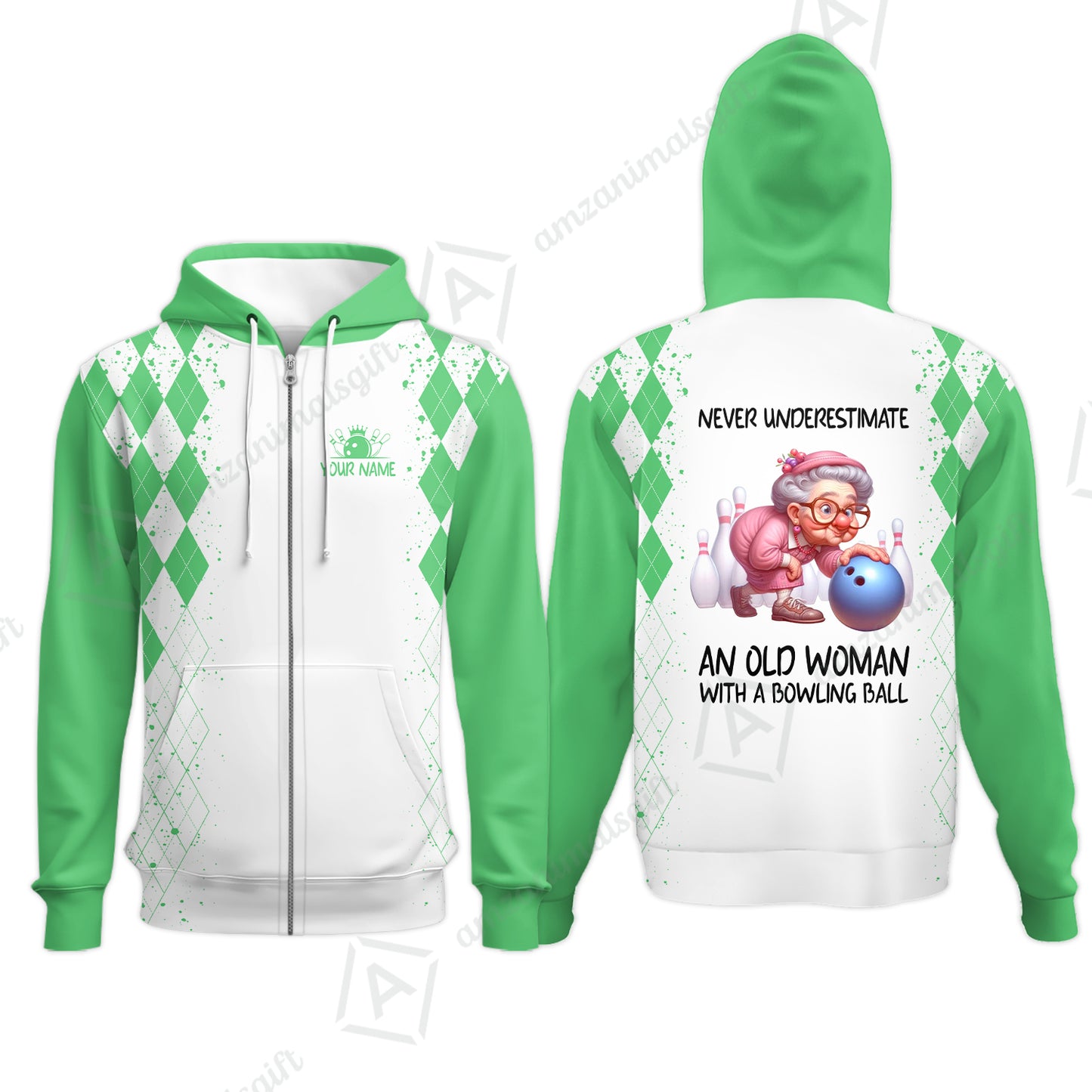 Custom Bowling Jersey Polo Shirt, Never Underestimate An Old Woman With A Bowling Ball, Personalized Name & Team Name