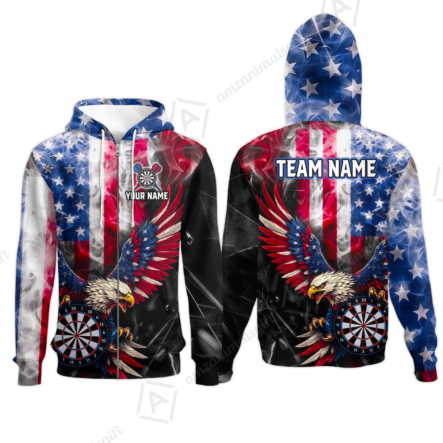Custom Darts Jersey Polo Shirt, Patriotic Bald Eagle Darts, Custom Darts Jersey Team Shirt For Players With Name and Team Name