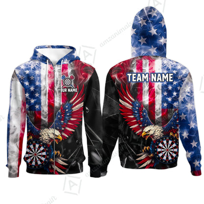 Custom Darts Jersey Polo Shirt, Patriotic Bald Eagle Darts, Custom Darts Jersey Team Shirt For Players With Name and Team Name
