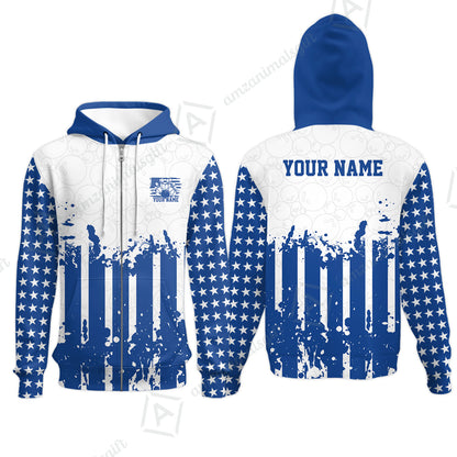 Custom Bowling Jersey Polo Shirt, Distressed Stars and Stripes Grunge, Custom Bowling Jersey Team Shirt For Players With Name and Team Name