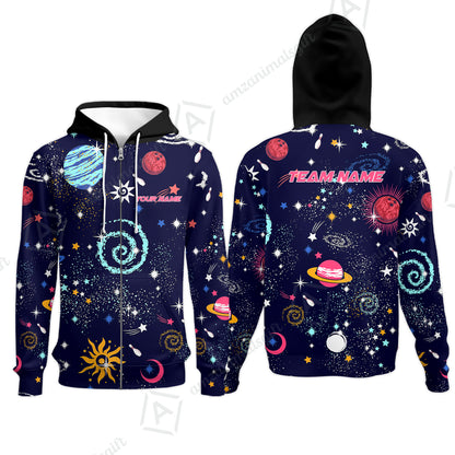 Custom Bowling Jersey Polo Shirt, Galaxy Pattern Shirt, Custom Bowling Jersey Team Shirt For Players With Name and Team Name