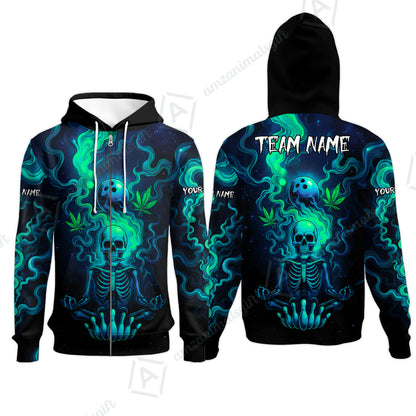 Custom Bowling Team Unisex Polo Shirt, Neon Skull CNB Bowling Custom Shirt Featuring Personalized Name and Team Name