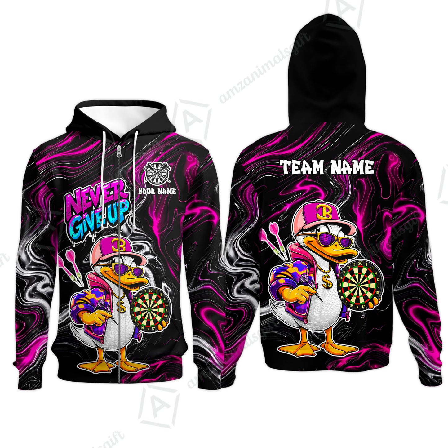 Customized Darts Team Jersey, Duck Never Give Up, Personalized Darts Name And Team Name