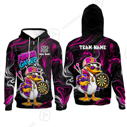Customized Darts Team Jersey, Duck Never Give Up, Personalized Darts Name And Team Name