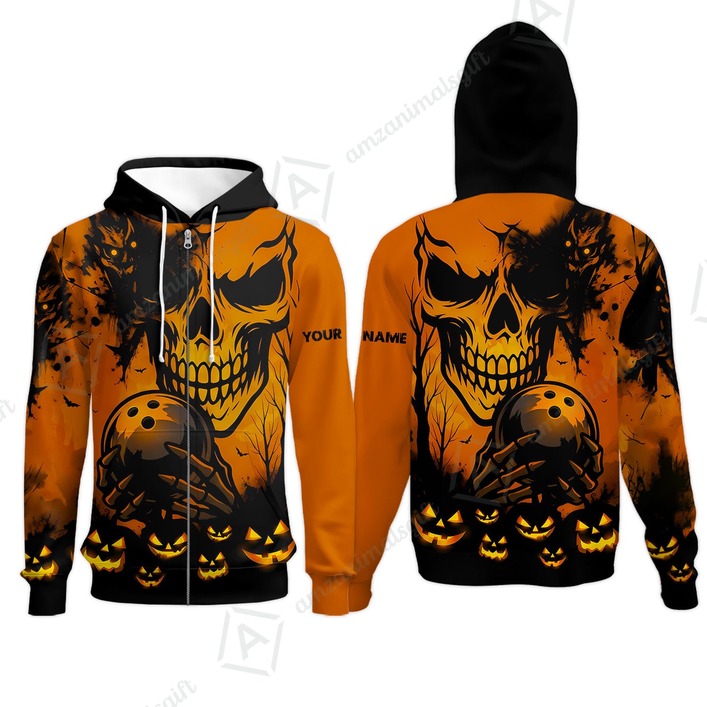Custom Bowling Jersey Polo Shirt, Pumpkins Skull Halloween, Custom Bowling Jersey Team Shirt For Players With Name & Team Name