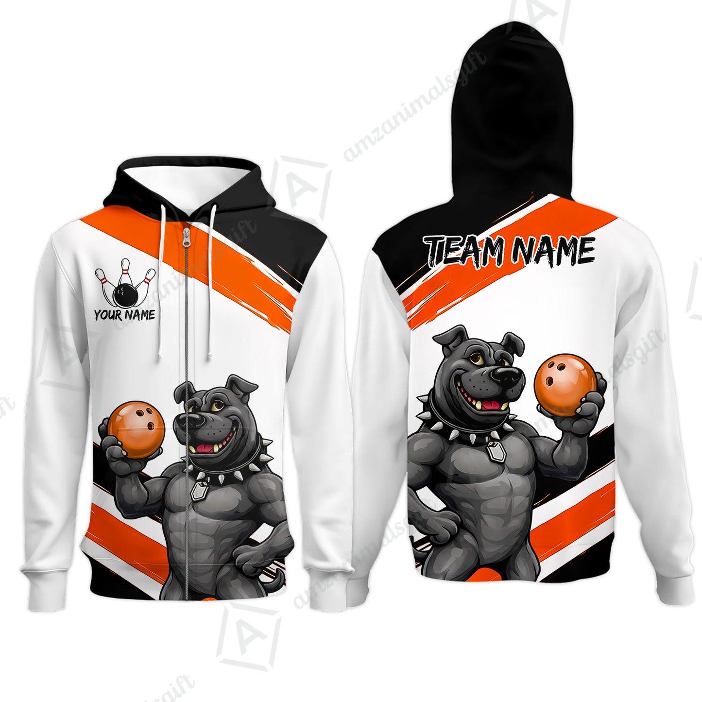 Custom Bowling Jersey Polo Shirt, Pitbull Hold Bowling Ball, Custom Bowling Jersey Team Shirt For Players With Name & Team Name