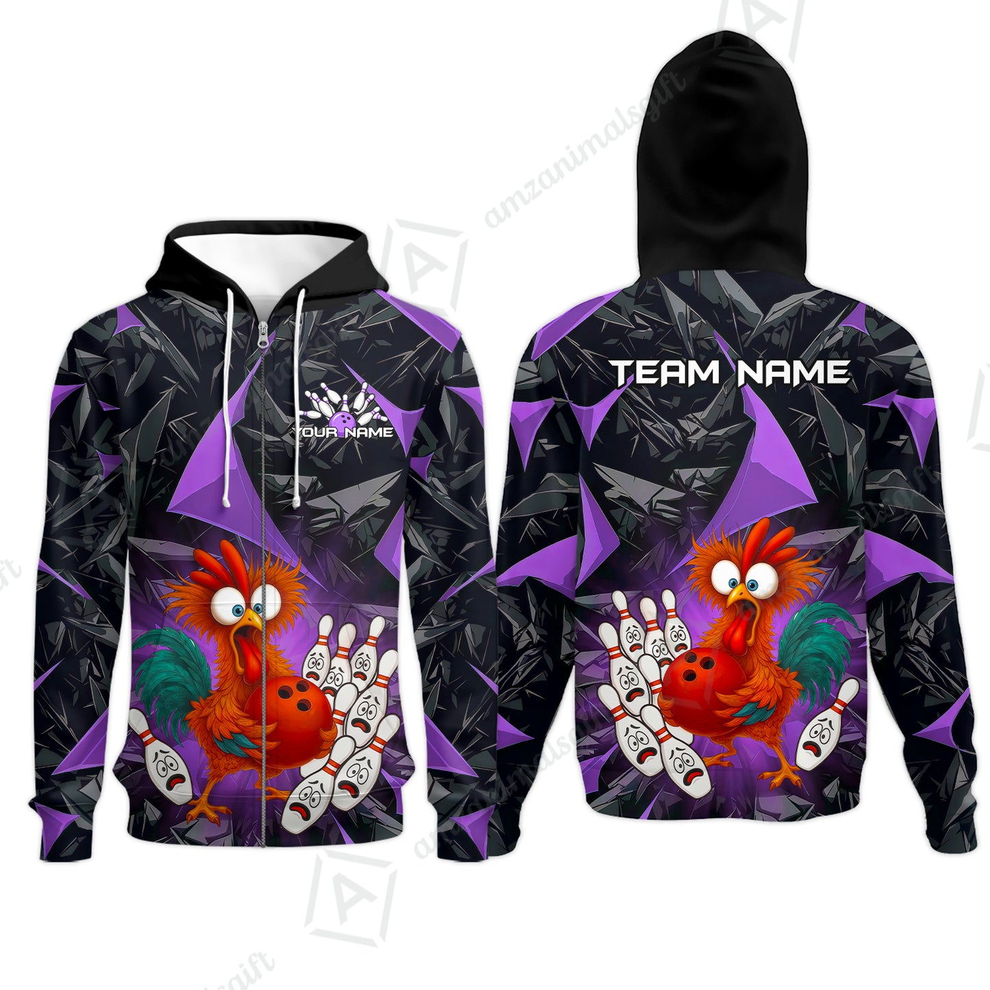 Custom Bowling Jersey Polo Shirt, Crazy Chicken Bowling Custom Bowling Jersey Team Shirt For Players With Name & Team Name