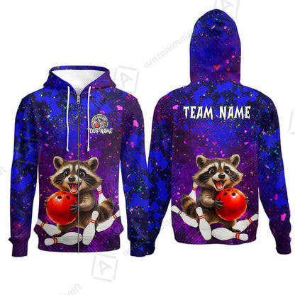 Custom Bowling Jersey Polo Shirt, Funny Raccoon Bowling, Custom Bowling Jersey Team Shirt For Players With Name & Team Name