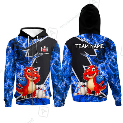 Custom Bowling Jersey Polo Shirt, Fire Lightning Dino Strike, Custom Bowling Jersey Team Shirt For Players With Name and Team Name