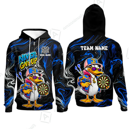 Customized Darts Team Jersey, Duck Never Give Up, Personalized Darts Name And Team Name