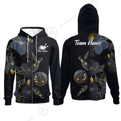 Custom Bowling Jersey Polo Shirt, Flower Bowling Pattern Gradient Gold, Custom Bowling Jersey Team Shirt For Players With Name and Team Name