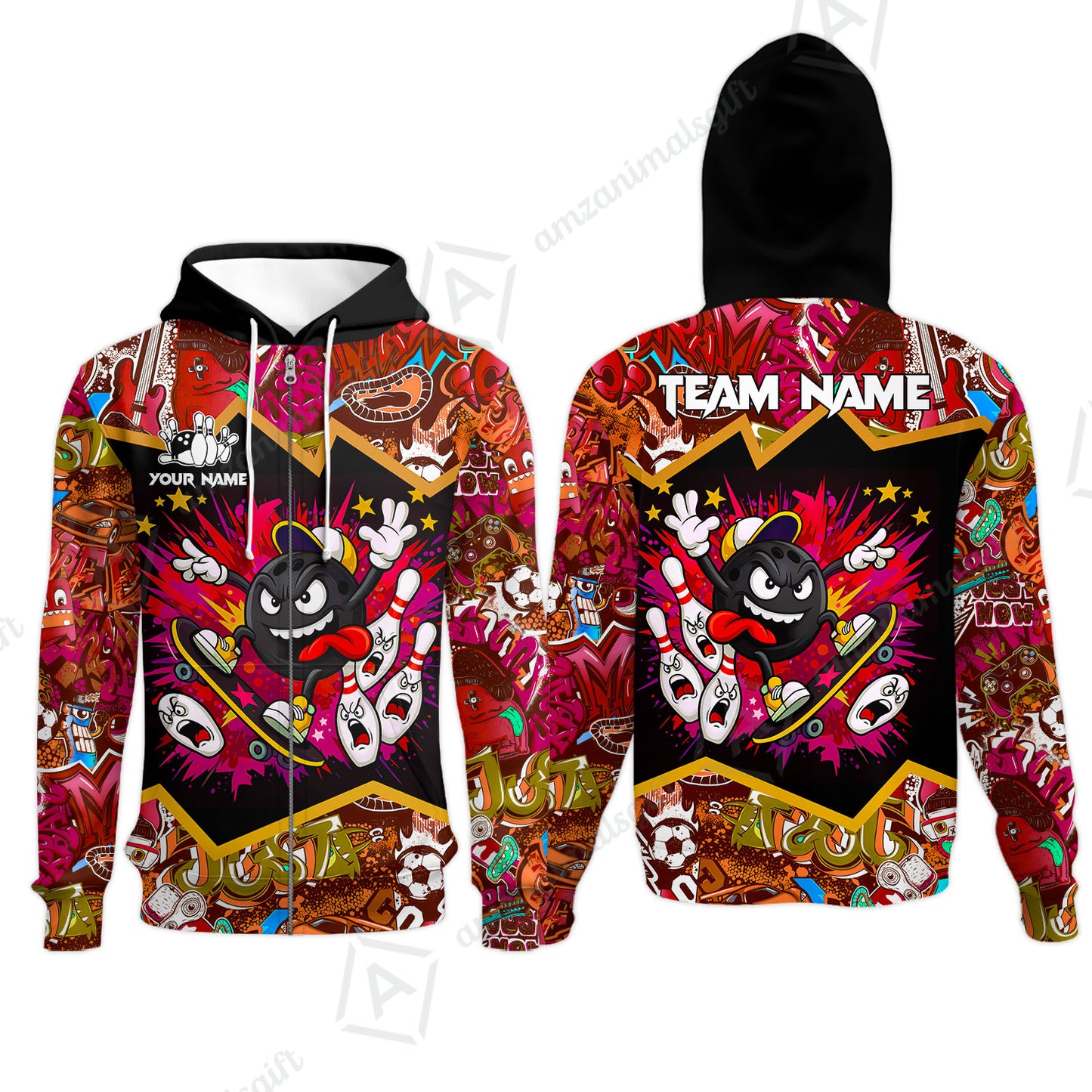 Customized Bowling Unisex Polo Shirt, Skater Bowling Ball Attack, Bowling Uniform, Personalized Name And Team Name