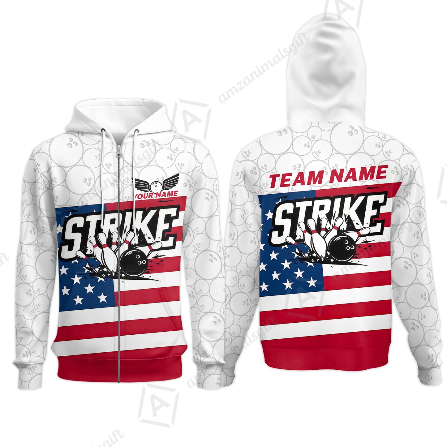 Custom Bowling Jersey Polo Shirt, Classic American Flag Block Strike, Custom Bowling Jersey Team Shirt For Players With Name and Team Name