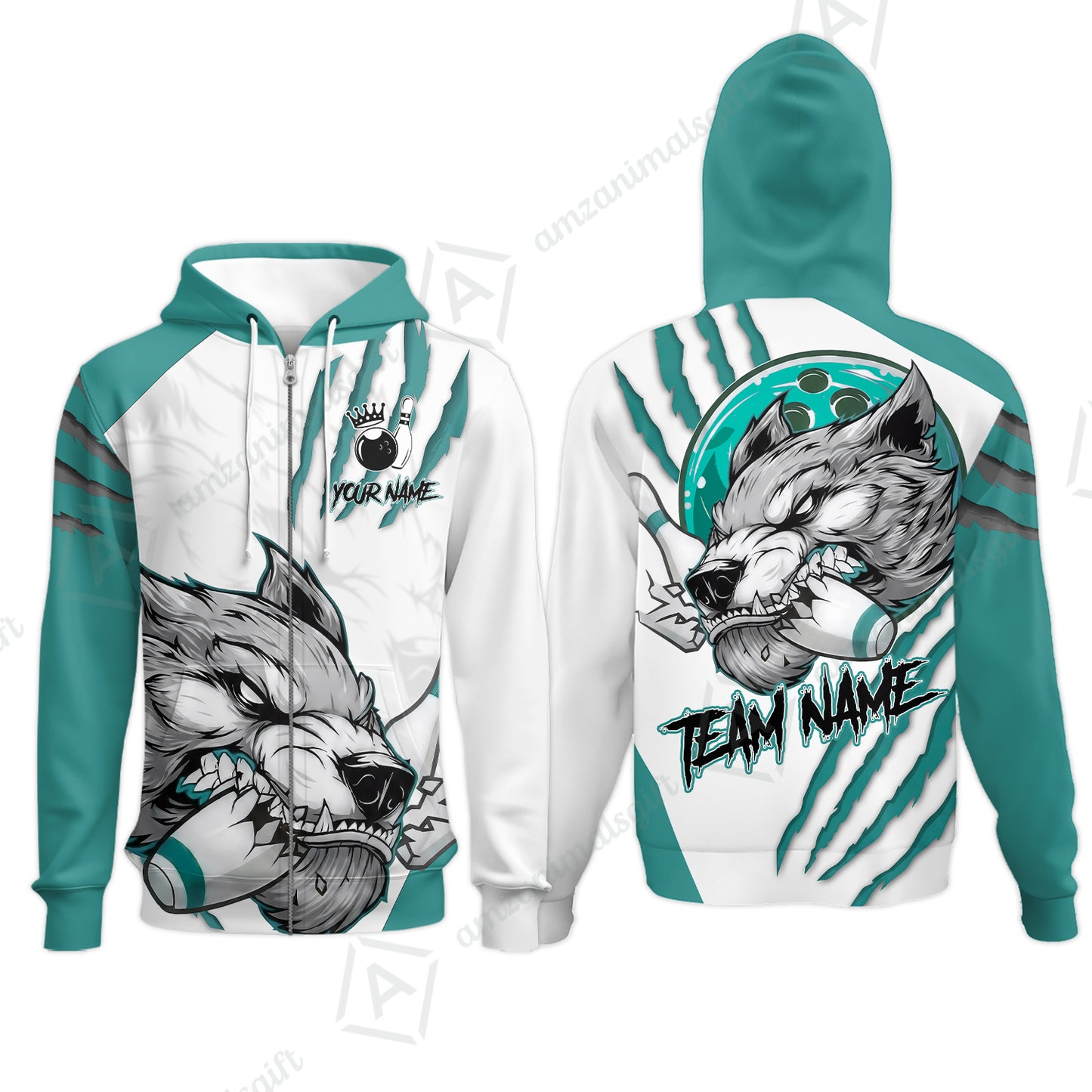 Customized Bowling Jerseys, Fierce Wolf Artwork Scratch, Uniform Bowling - Personalized Name And Team Name